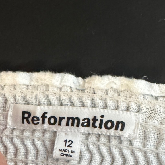 Reformation Rome White 100% Linen Puff Sleeve Smocked Cropped Peasant Top 12 - Picture 15 of 16